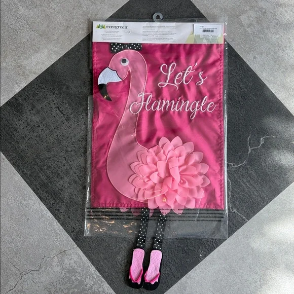 NWT - Evergreen appliqué Garden Flag - “Let’s Flamingle” pink flamingo - Picture 2 of 5